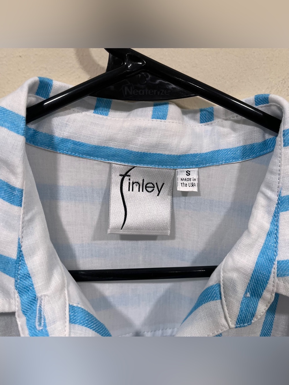 Finley Smithy Sash Waist Linen Shirtdress stripped blue & white linen dress  S - Picture 5 of 10